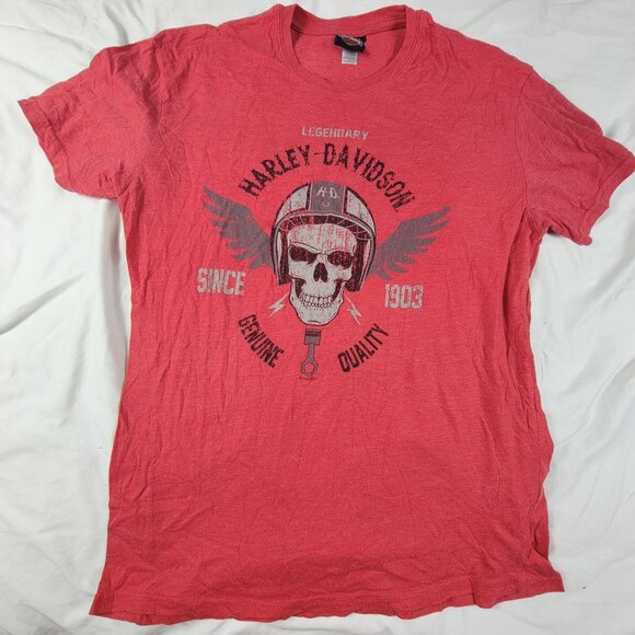 Harley Davidson Legendary Skull Mens Large Graphic Tee Red Shirt Short Sleeve - Picture 1 of 9